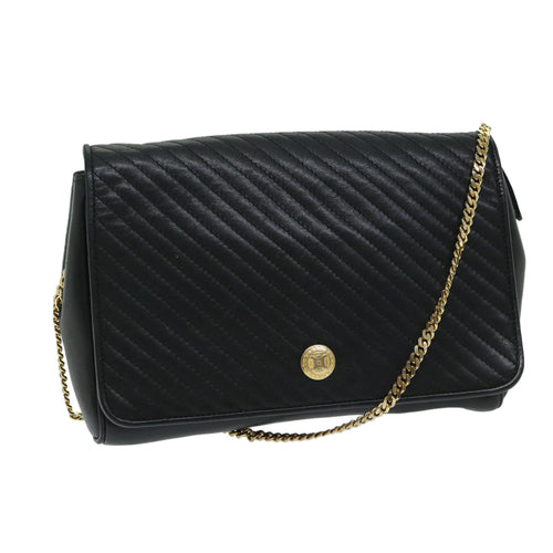 CELINE Chain Shoulder Bag Leather Black Auth 67658