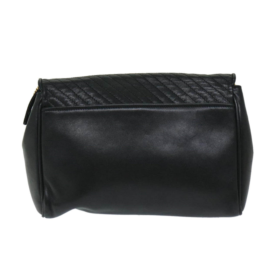 CELINE Chain Shoulder Bag Leather Black Auth 67658