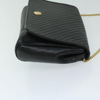 CELINE Chain Shoulder Bag Leather Black Auth 67658