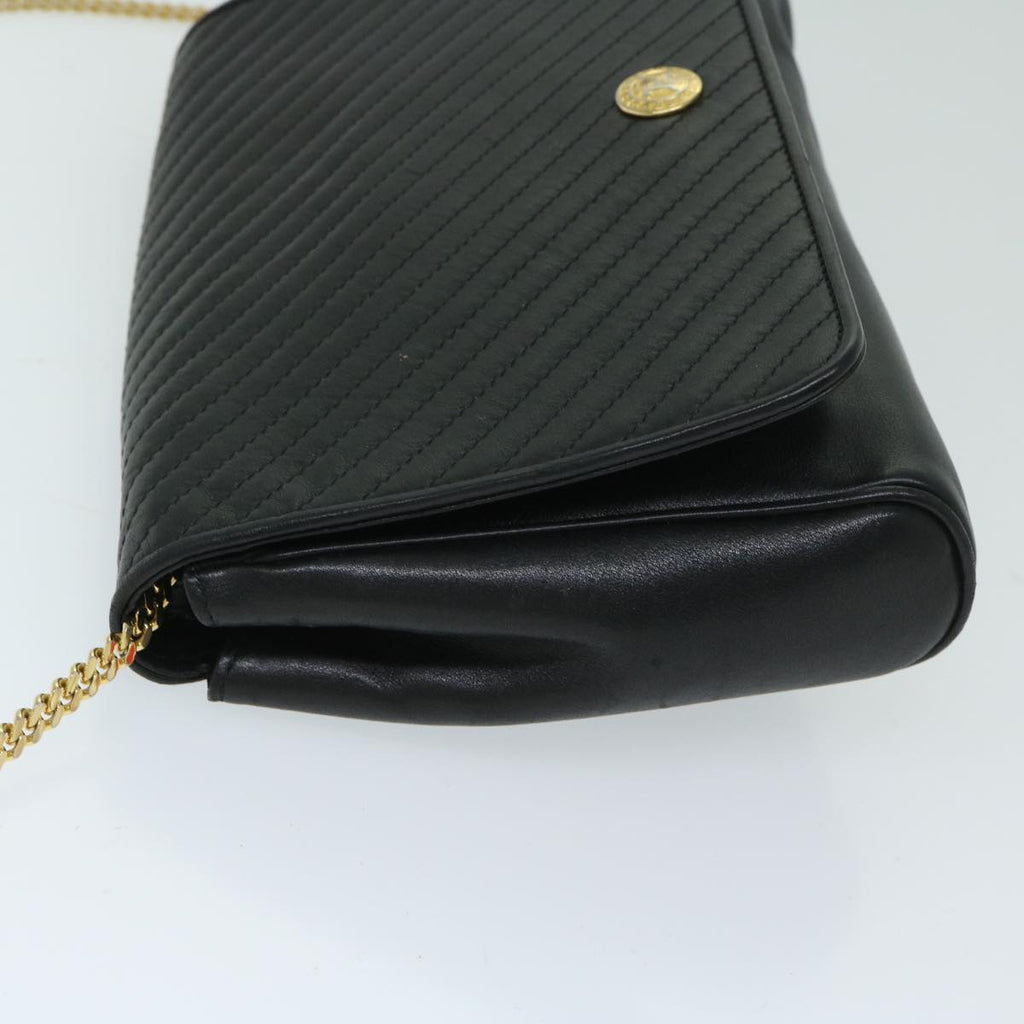 CELINE Chain Shoulder Bag Leather Black Auth 67658