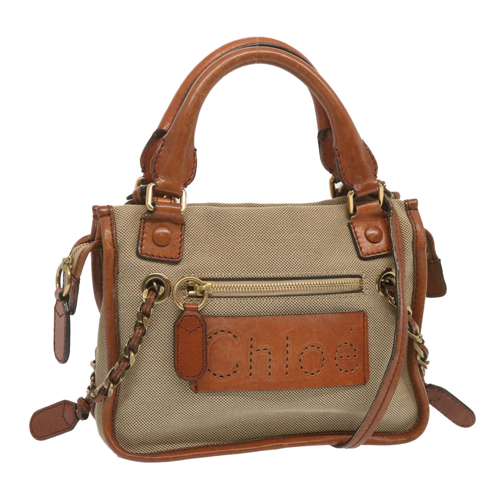 Chloe Harley Shoulder Bag Canvas Leather Beige Brown 67671