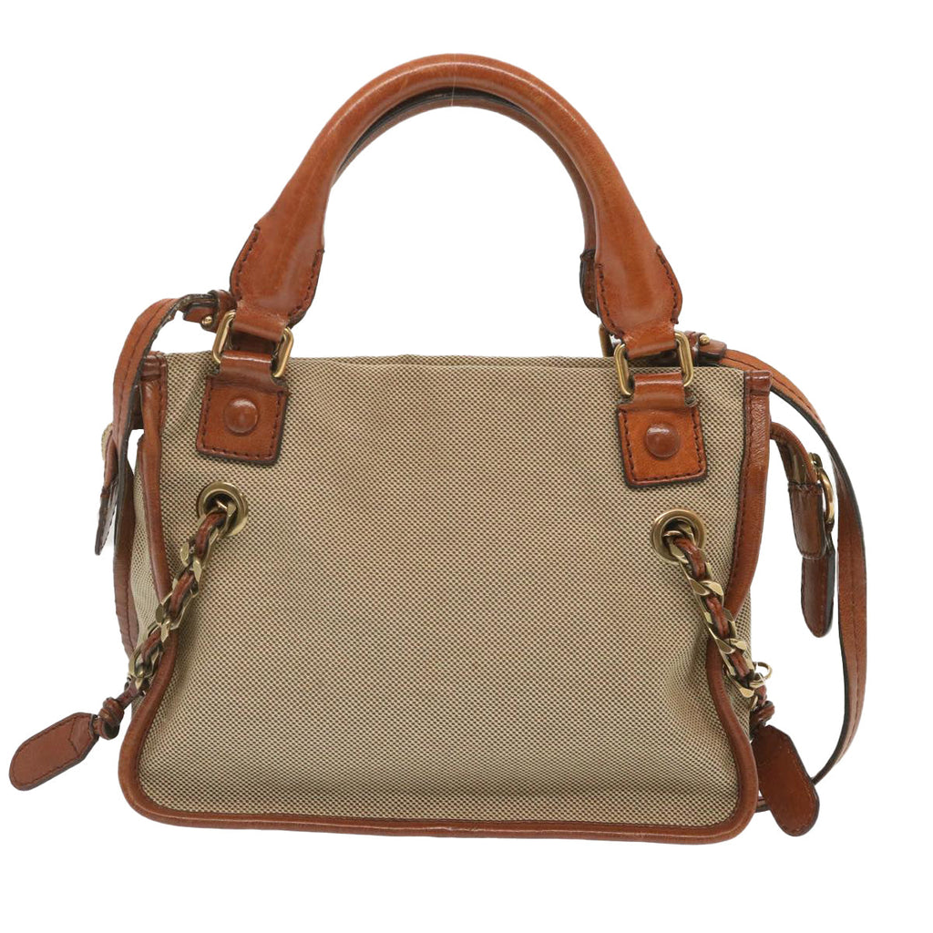 Chloe Harley Shoulder Bag Canvas Leather Beige Brown 67671