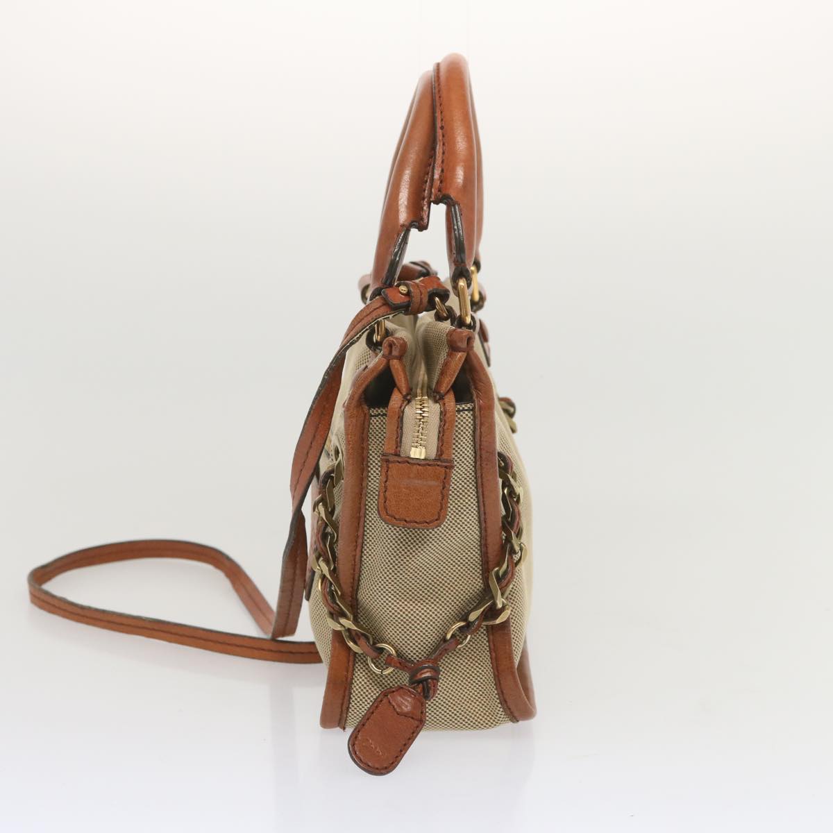 Chloe Harley Shoulder Bag Canvas Leather Beige Brown 67671