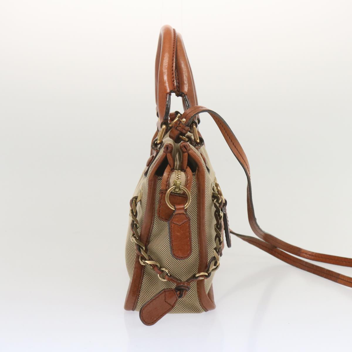 Chloe Harley Shoulder Bag Canvas Leather Beige Brown 67671