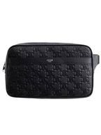 CELINE Calfskin Triomphe Embossed Belt Bag Black