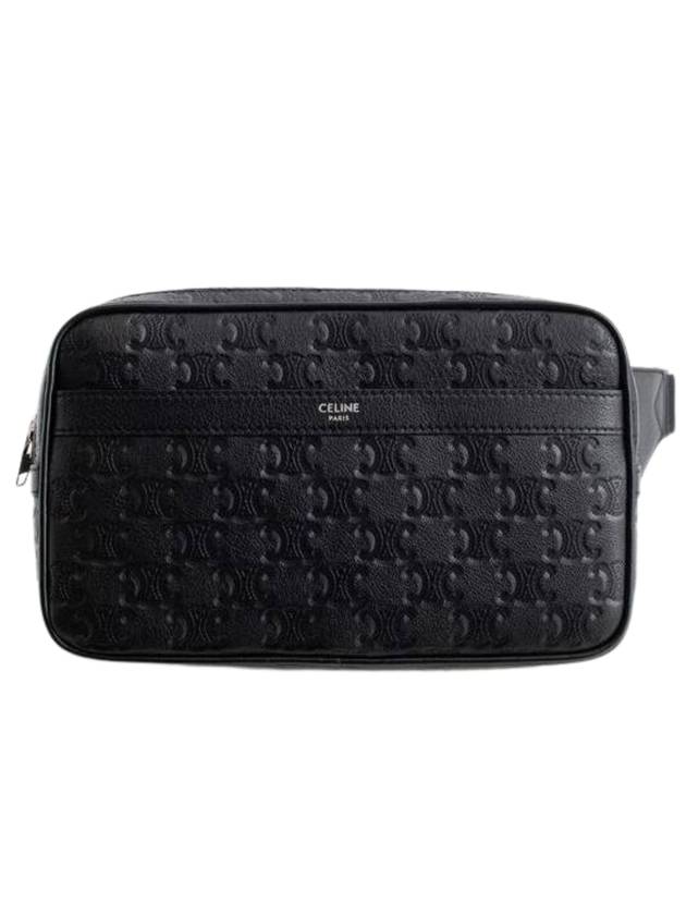 CELINE Calfskin Triomphe Embossed Belt Bag Black