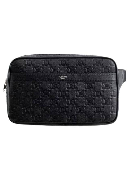 CELINE Calfskin Triomphe Embossed Belt Bag Black
