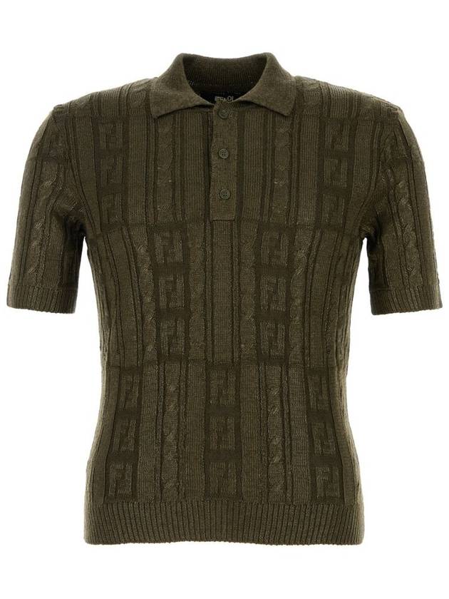 Fendi FF Motif Wool Polo Shirt Green