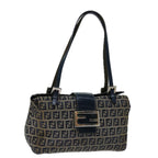 FENDI Zucchino Canvas Mamma Baguette Hand Bag Navy67746