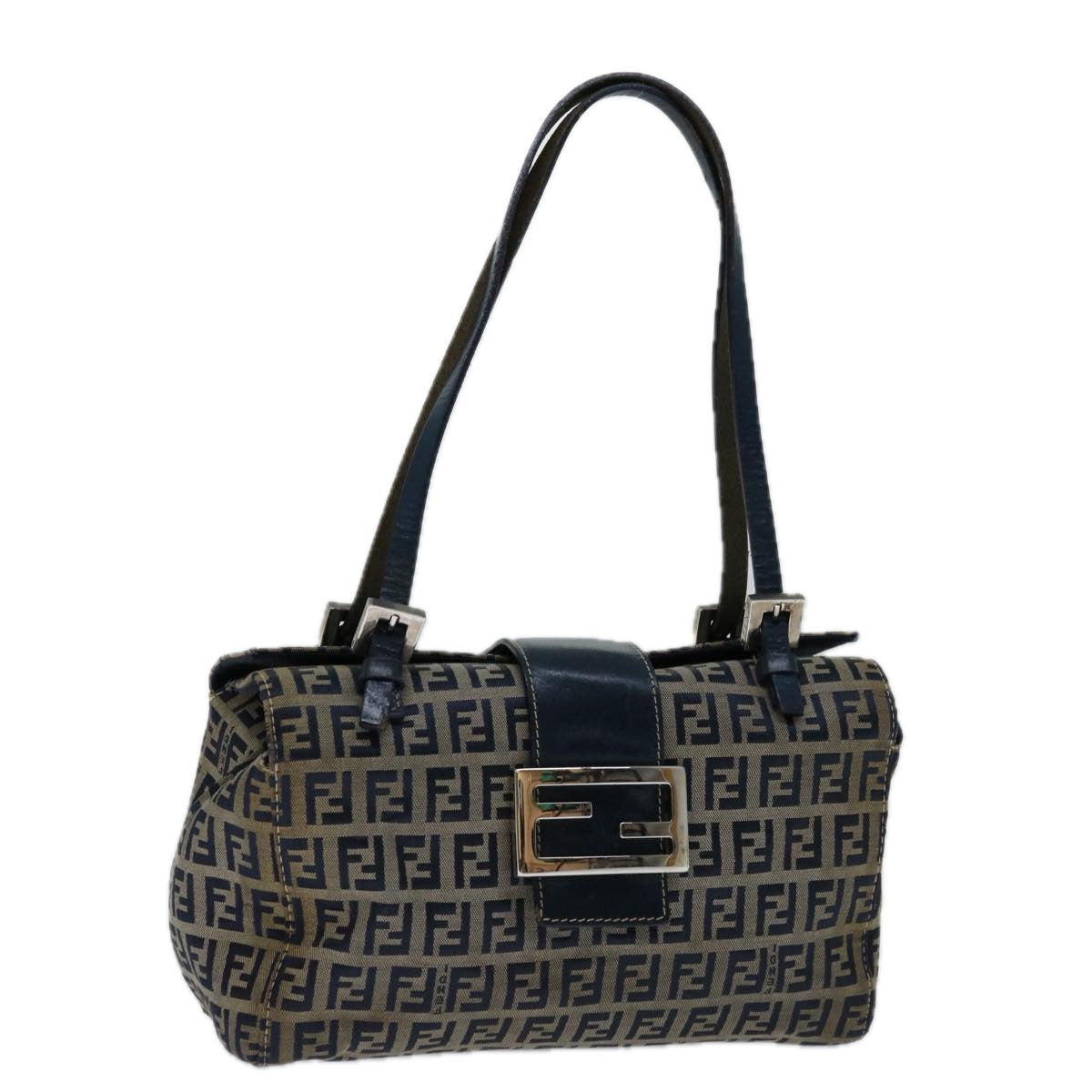 FENDI Zucchino Canvas Mamma Baguette Hand Bag Navy67746