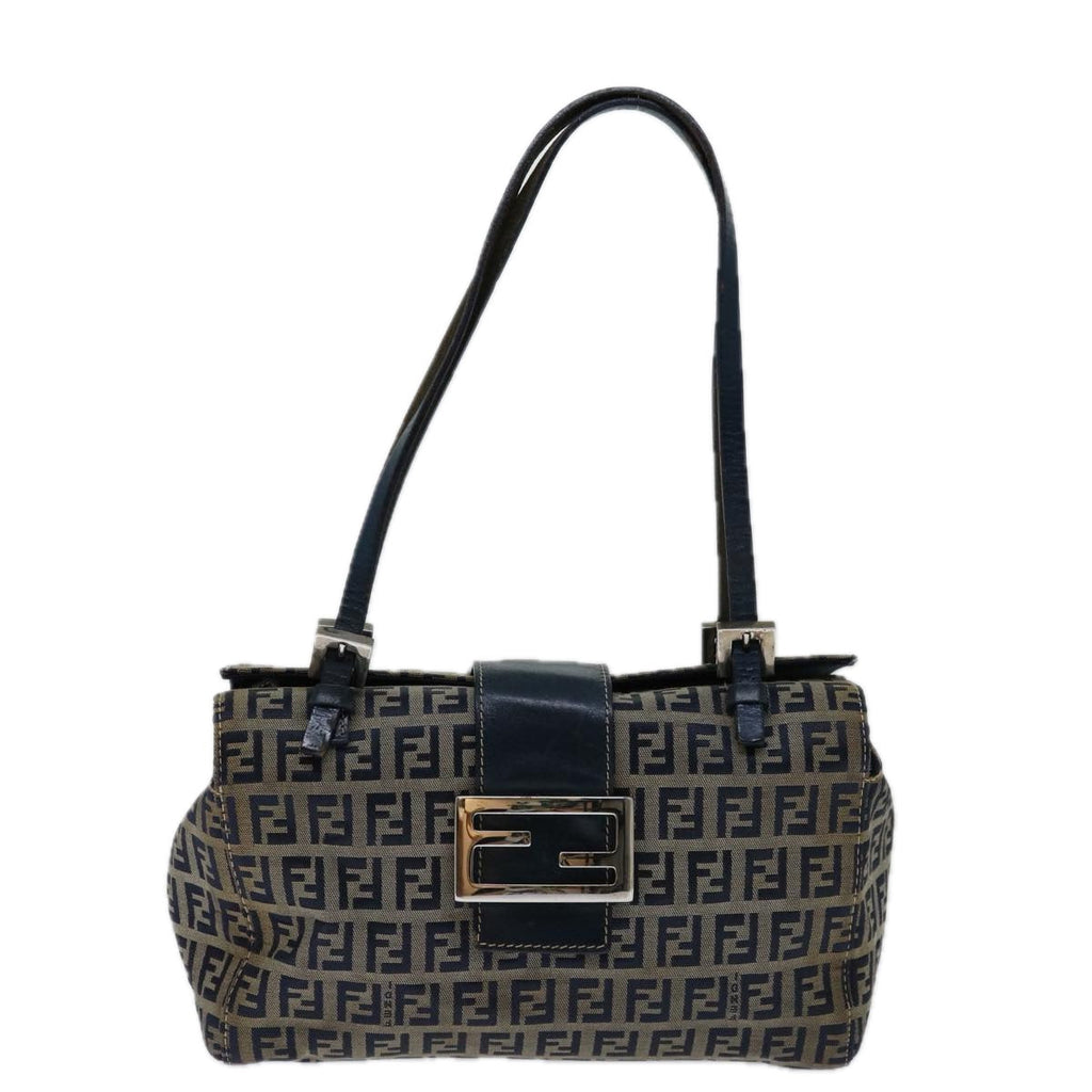 FENDI Zucchino Canvas Mamma Baguette Hand Bag Navy67746