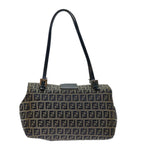 FENDI Zucchino Canvas Mamma Baguette Hand Bag Navy67746