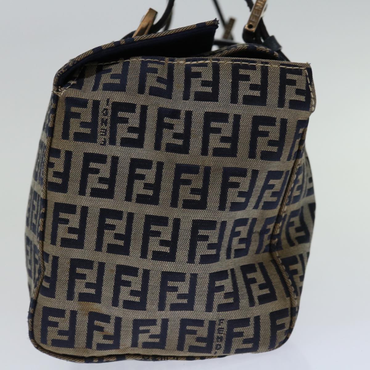 FENDI Zucchino Canvas Mamma Baguette Hand Bag Navy67746