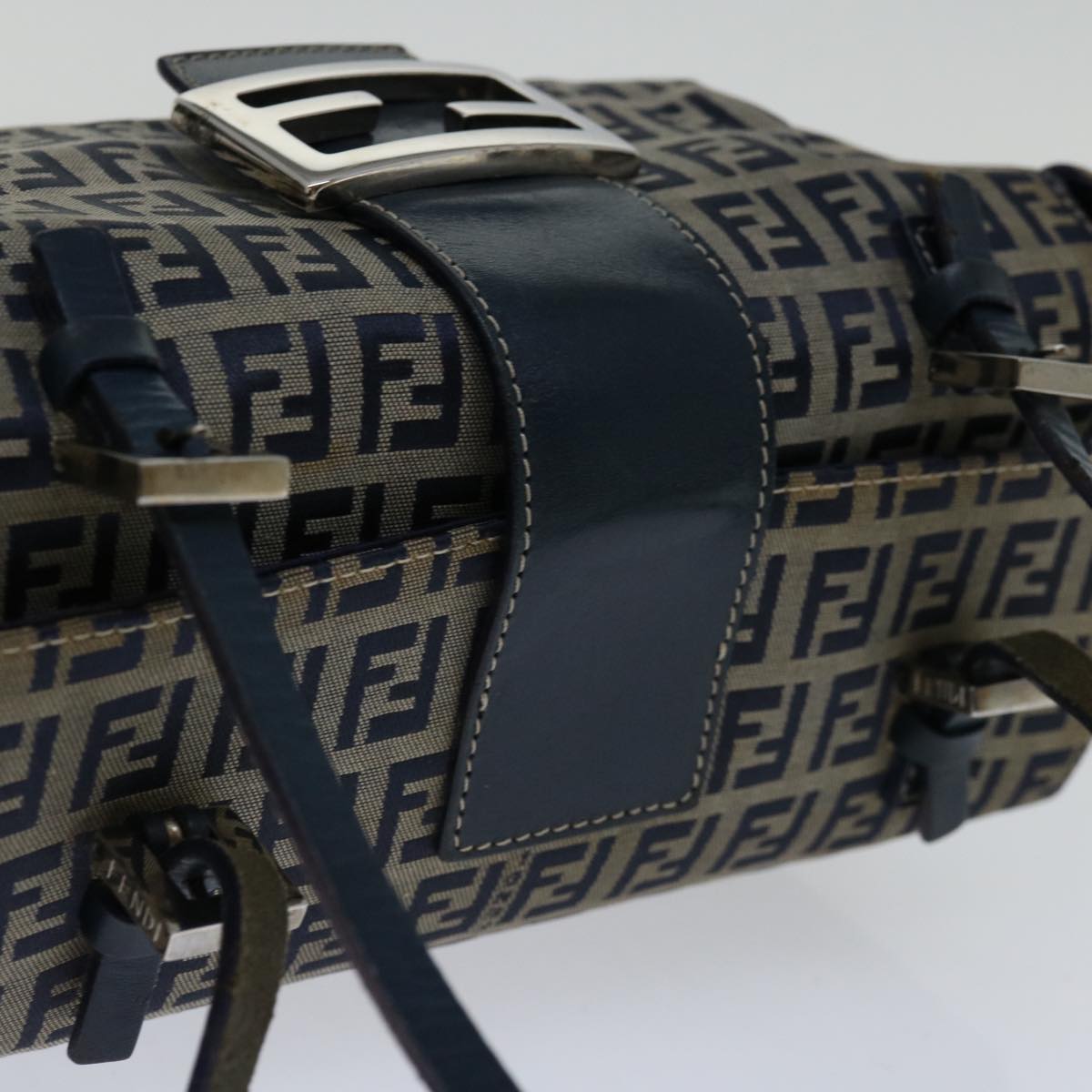 FENDI Zucchino Canvas Mamma Baguette Hand Bag Navy67746