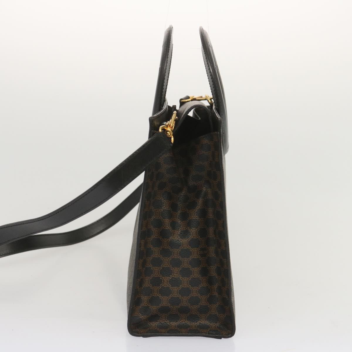 CELINE Macadam Canvas Hand Bag PVC 2way Black Auth 67776A