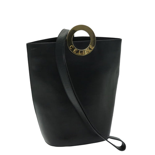CELINE Shoulder Bag Leather Black  67807
