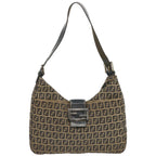 FENDI Zucchino Canvas Mamma Baguette Shoulder Bag Navy67822