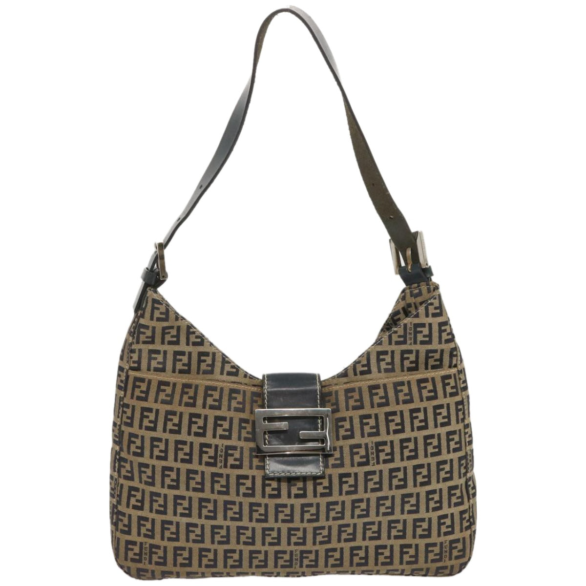 FENDI Zucchino Canvas Mamma Baguette Shoulder Bag Navy67822