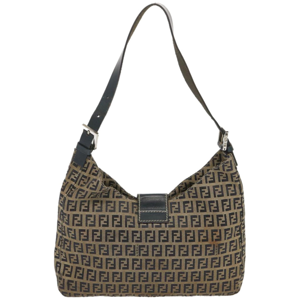 FENDI Zucchino Canvas Mamma Baguette Shoulder Bag Navy67822