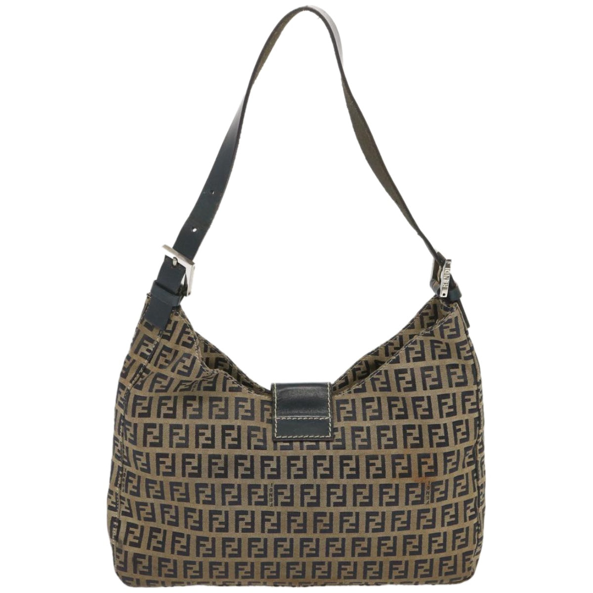 FENDI Zucchino Canvas Mamma Baguette Shoulder Bag Navy67822