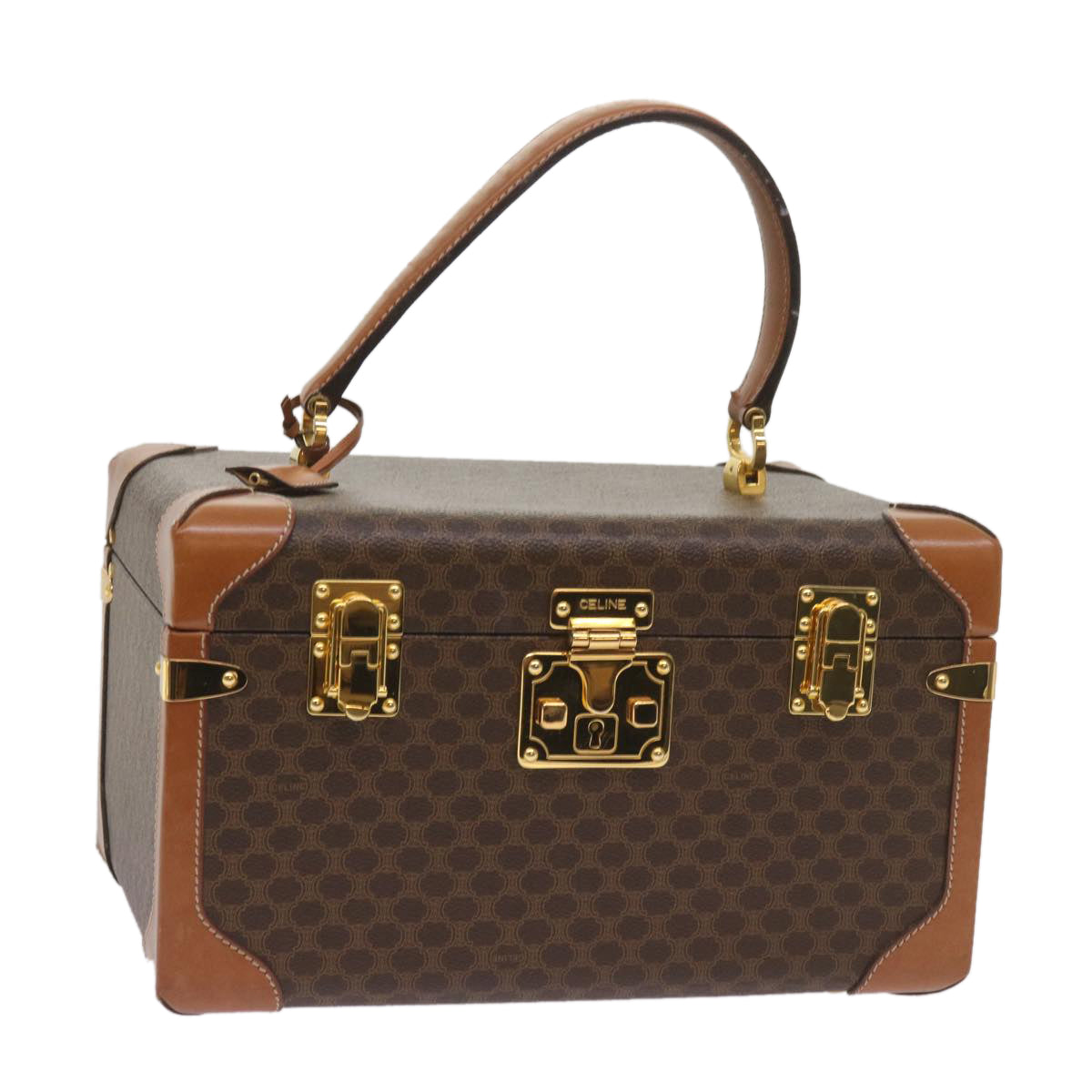 CELINE Macadam Canvas Vany Case Hand Bag PVC Brown  67848A