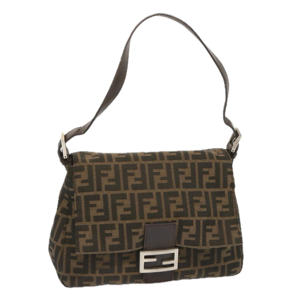 FENDI Zucca Canvas Mamma Baguette Shoulder Bag Black Brown67991