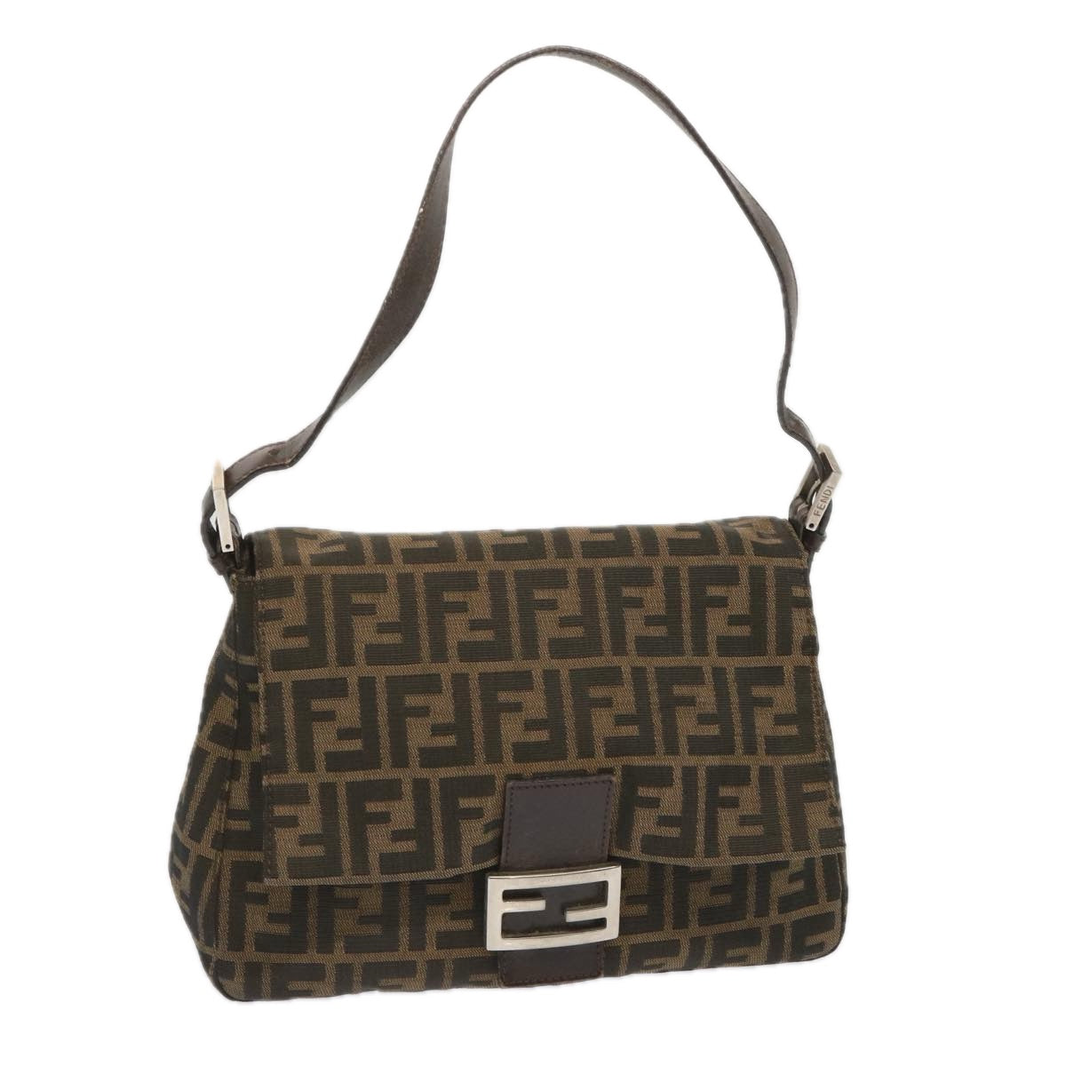 FENDI Zucca Canvas Mamma Baguette Shoulder Bag Black Brown67991