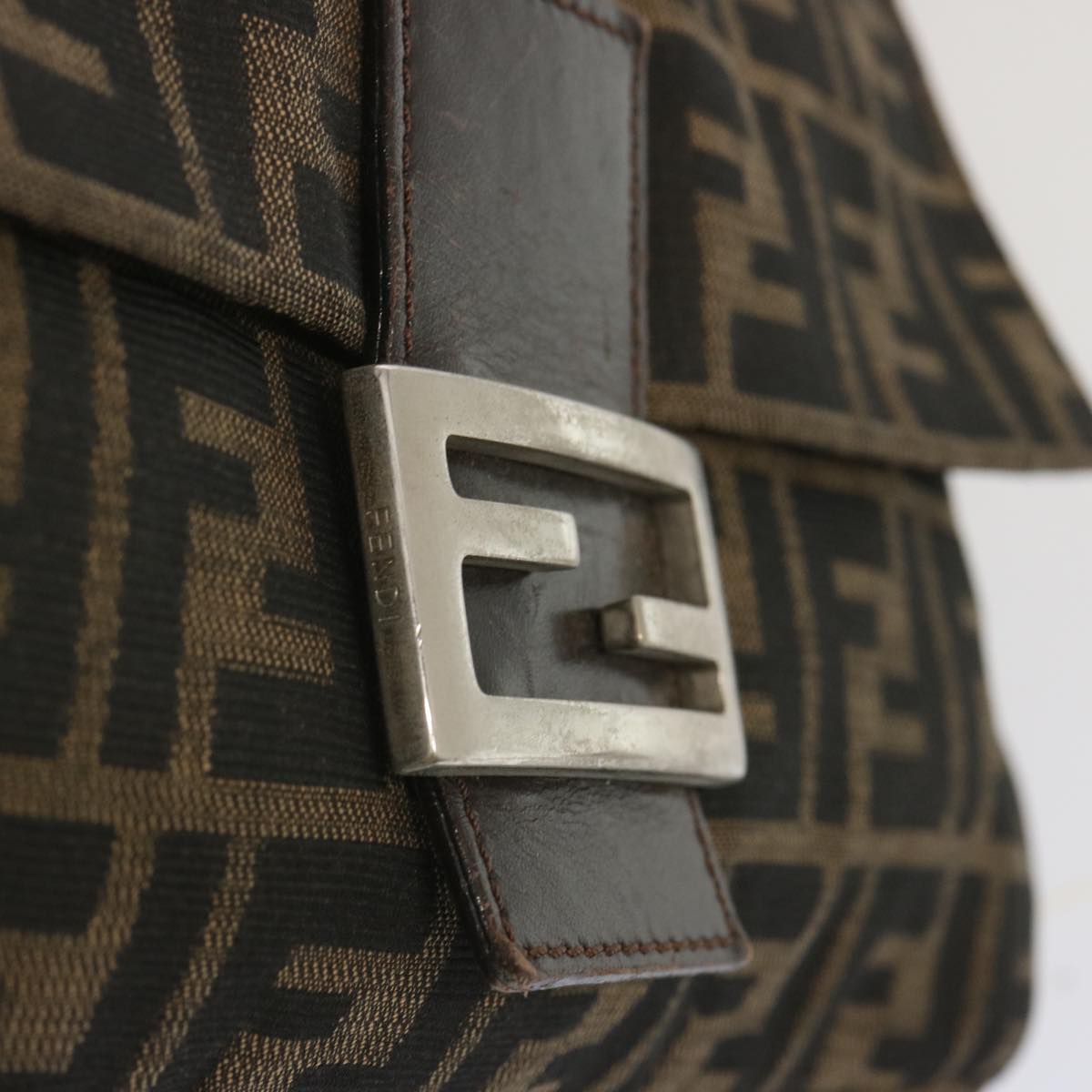 FENDI Zucca Canvas Mamma Baguette Shoulder Bag Black Brown67991