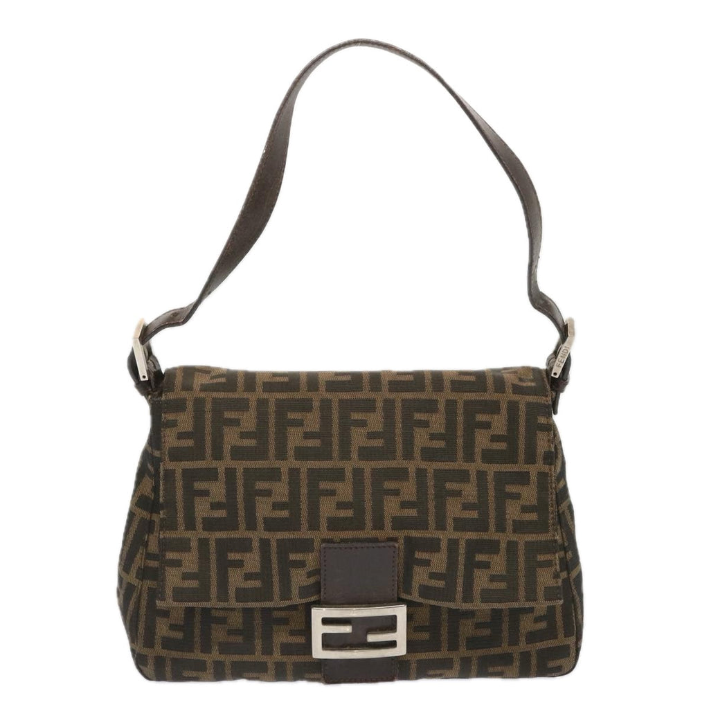 FENDI Zucca Canvas Mamma Baguette Shoulder Bag Black Brown67991
