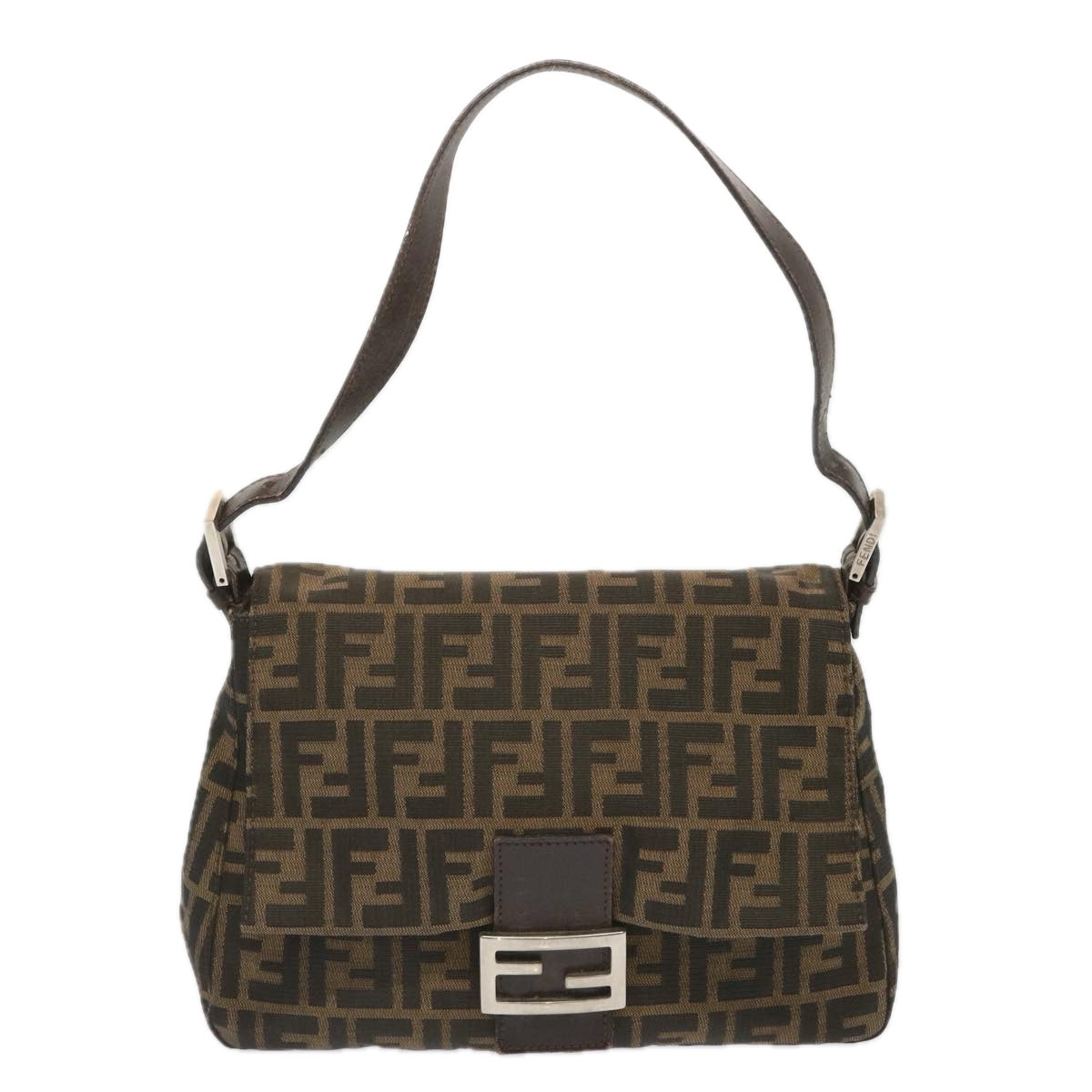 FENDI Zucca Canvas Mamma Baguette Shoulder Bag Black Brown67991