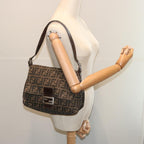 FENDI Zucca Canvas Mamma Baguette Shoulder Bag Black Brown67991