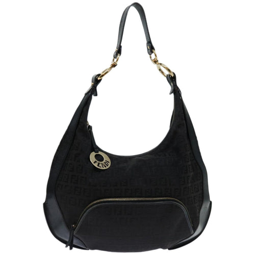 FENDI Zucchino Canvas Shoulder Bag Black67994