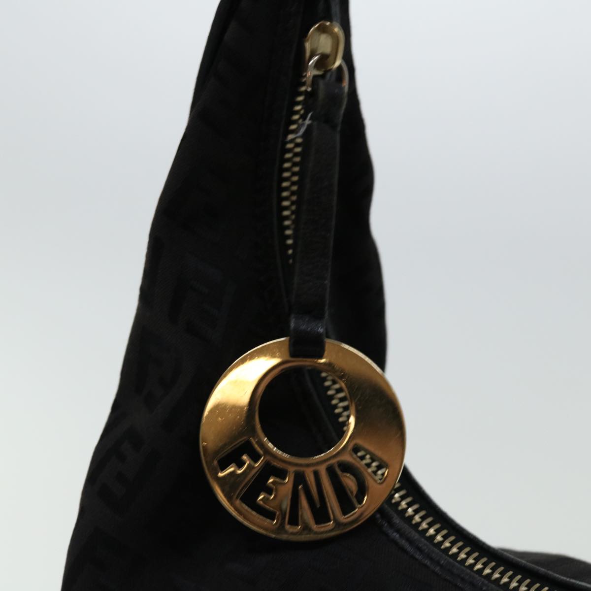 FENDI Zucchino Canvas Shoulder Bag Black67994