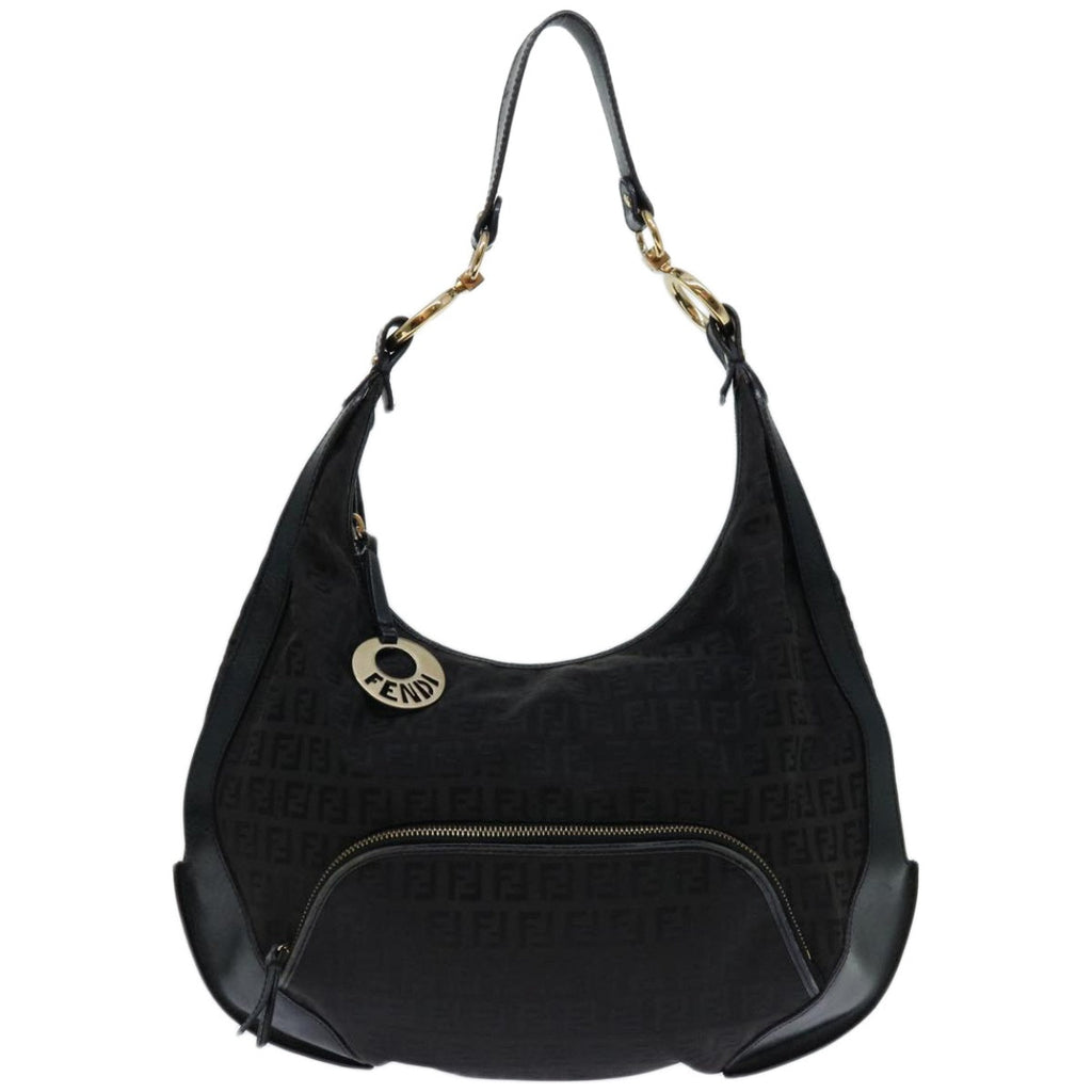 FENDI Zucchino Canvas Shoulder Bag Black67994