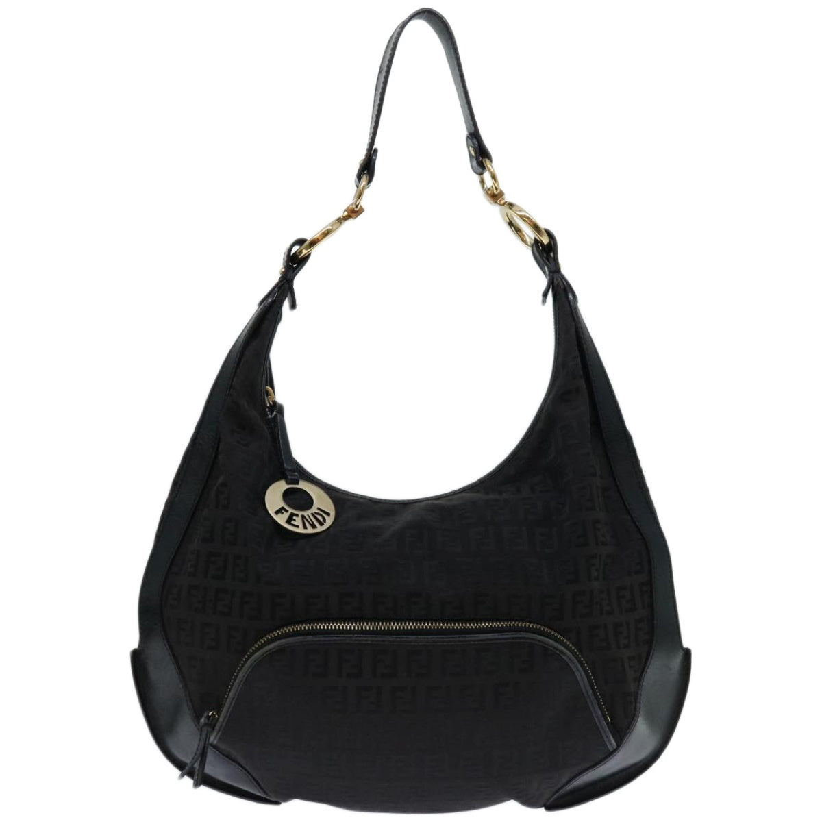FENDI Zucchino Canvas Shoulder Bag Black67994