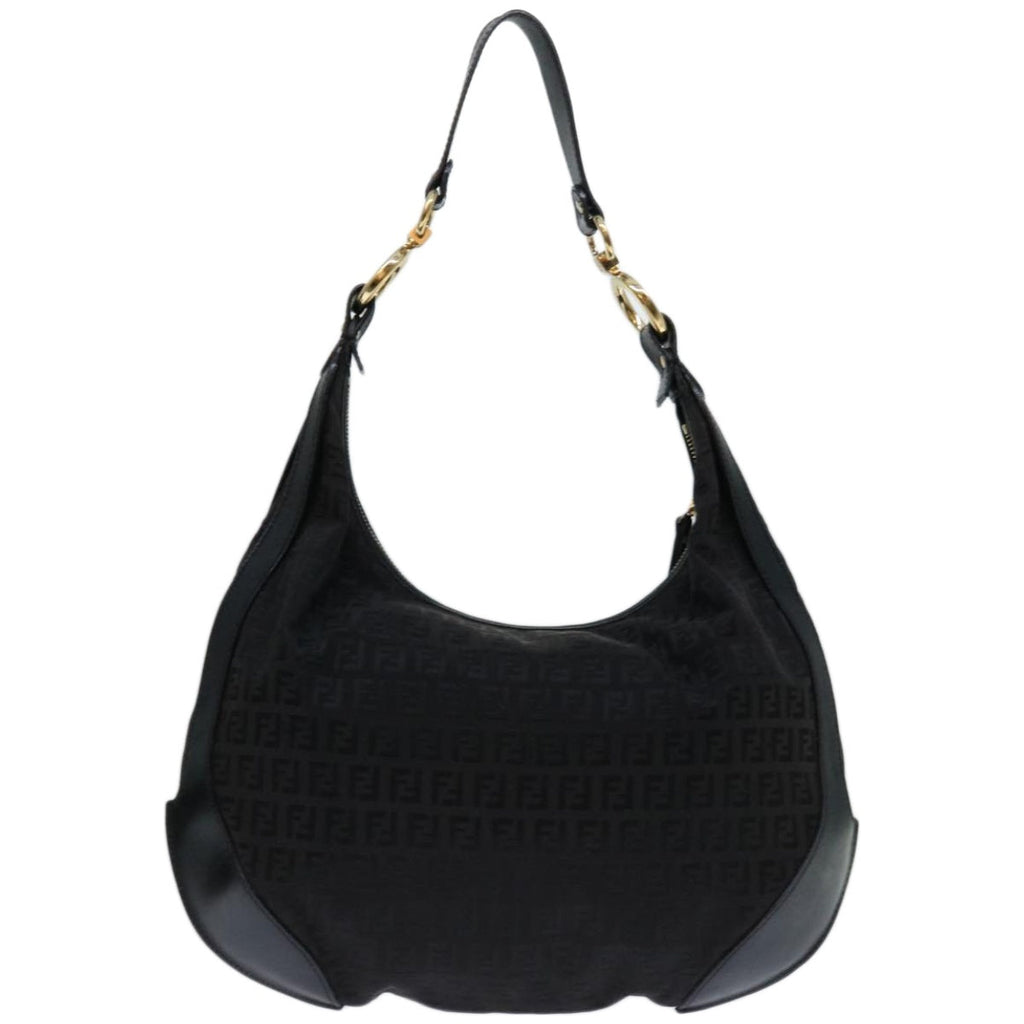 FENDI Zucchino Canvas Shoulder Bag Black67994