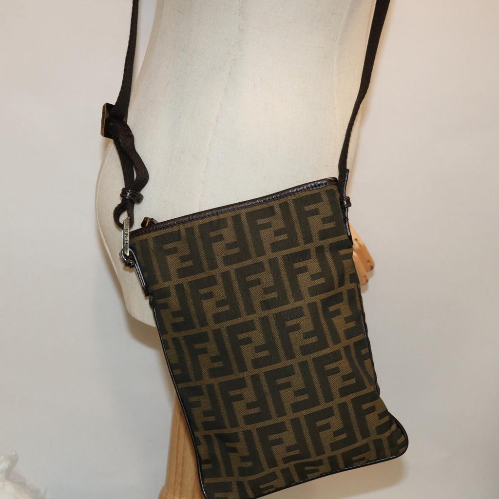 FENDI Zucca Canvas Shoulder Bag Black Brown67995
