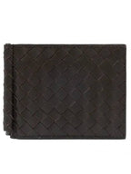 Bottega Veneta Intrecciato Money Clip Card Wallet Dark Brown