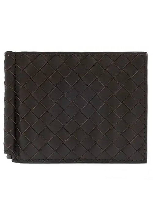 Bottega Veneta Intrecciato Money Clip Card Wallet Dark Brown