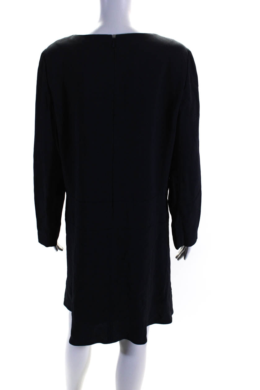 Chloe Womens Navy Blue Crew Neck Zip Black Long Sleeve A-Line Dress