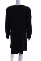 Chloe Womens Navy Blue Crew Neck Zip Black Long Sleeve A-Line Dress