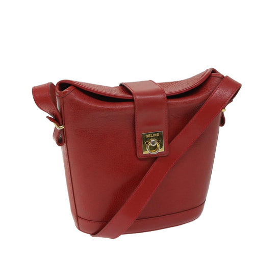 CELINE Shoulder Bag Leather Red  68032