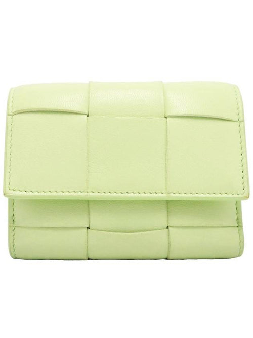 Bottega Veneta Women s Half Wallet Bottega Veneta 651372 Lemon Washed Lambskin Intrecciato Weaving 3 Stage Folded Zipper