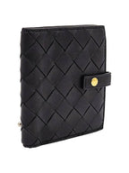 Bottega Veneta Bottega Veneta 600270 Black Intrecciato Folder Zipper Half Wallet