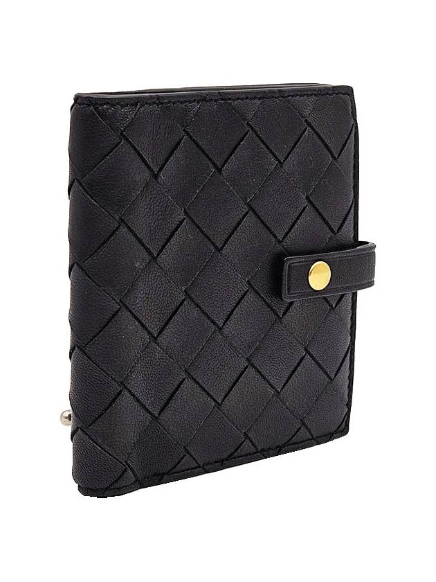 Bottega Veneta Bottega Veneta 600270 Black Intrecciato Folder Zipper Half Wallet