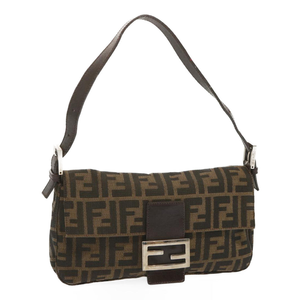 FENDI Zucca Canvas Mamma Baguette Shoulder Bag Black Brown68148