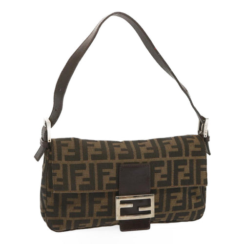 FENDI Zucca Canvas Mamma Baguette Shoulder Bag Black Brown68148