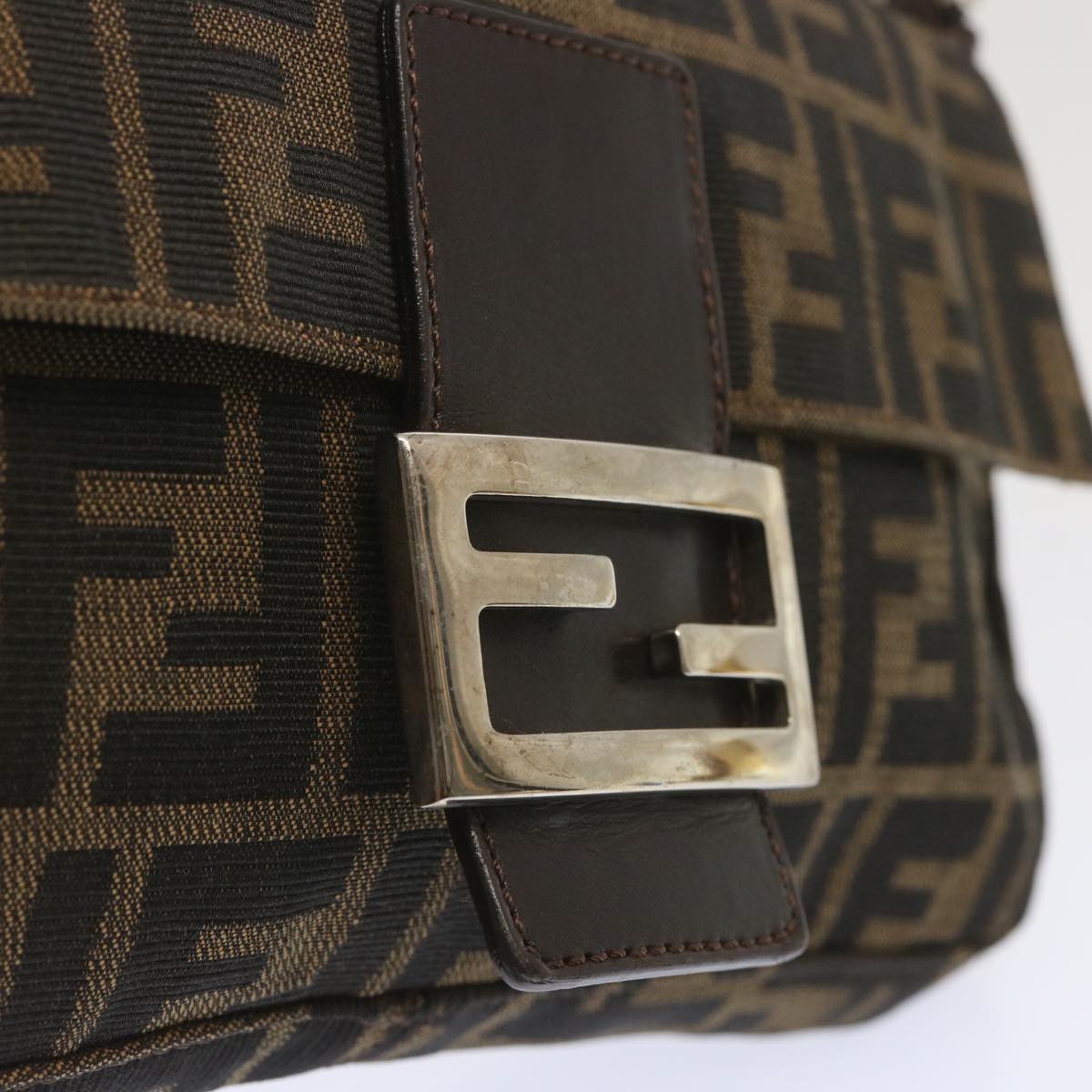 FENDI Zucca Canvas Mamma Baguette Shoulder Bag Black Brown68148