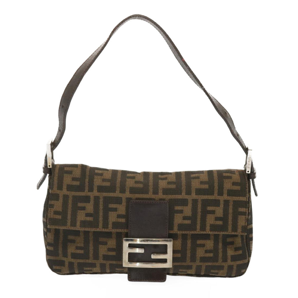 FENDI Zucca Canvas Mamma Baguette Shoulder Bag Black Brown68148