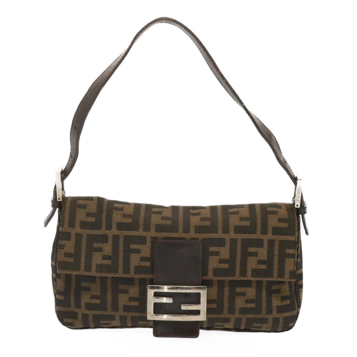 FENDI Zucca Canvas Mamma Baguette Shoulder Bag Black Brown68148